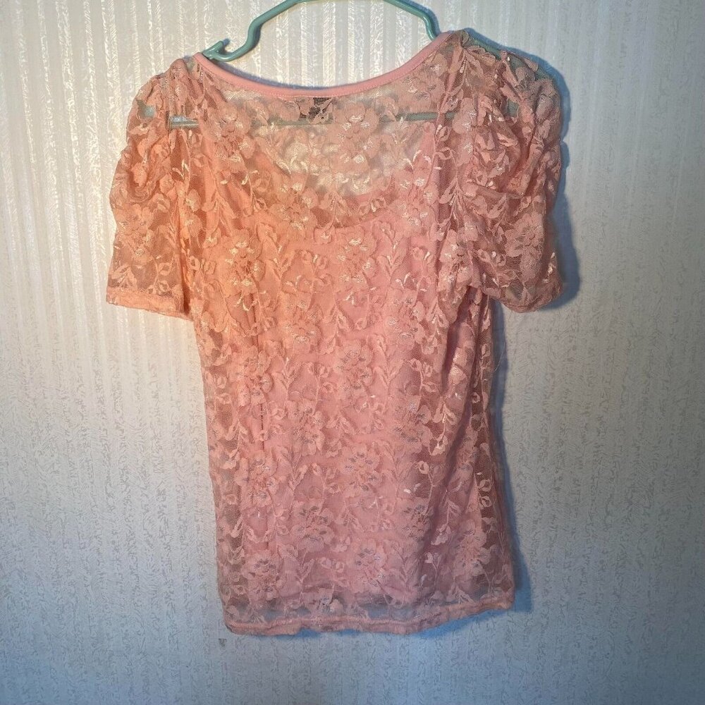 Rue 21 Double Layer Pink Lace Top‎ Size Large - Picture 3 of 9
